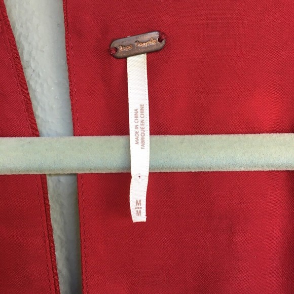 Free People Two Faces Mini Dress Size M Red Smocked Square Neck Cottage Boho - Picture 8 of 10